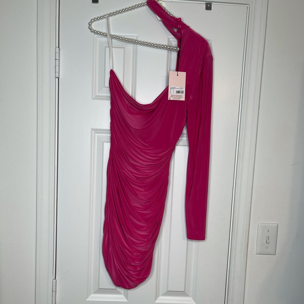 Missguided Hot Pink One Shoulder Mini Dress